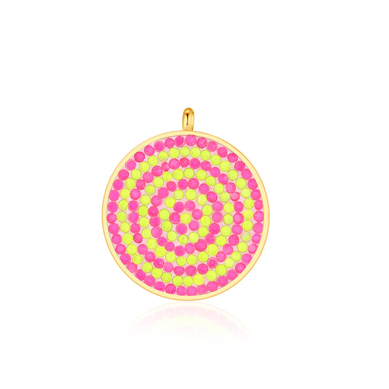 Kettenanhänger Bling Bling (Neongelb-Pink) aus Edelstahl mit Steinen - Image 9