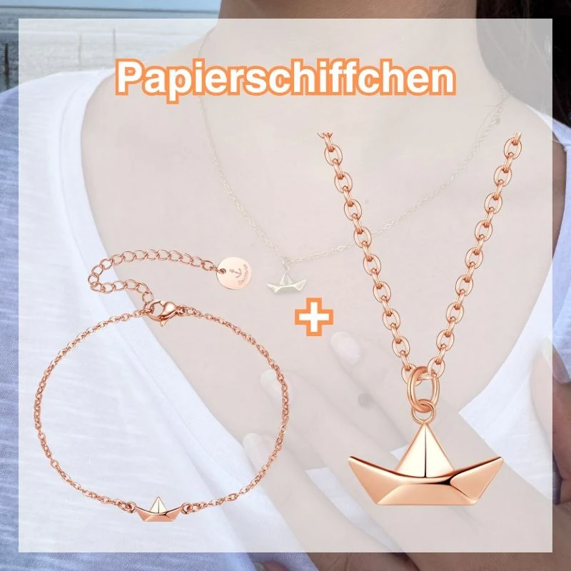 Geschenk-Set "Papierschiffchen" Armband & Kette aus Edelstahl