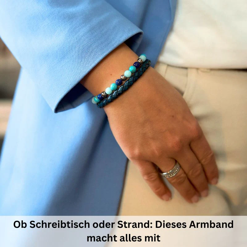 Armband Blue Playa (Multistrang) Vintage-Leder, Turquoise, Amazonit Jade & Lapis Lazuli - Image 3