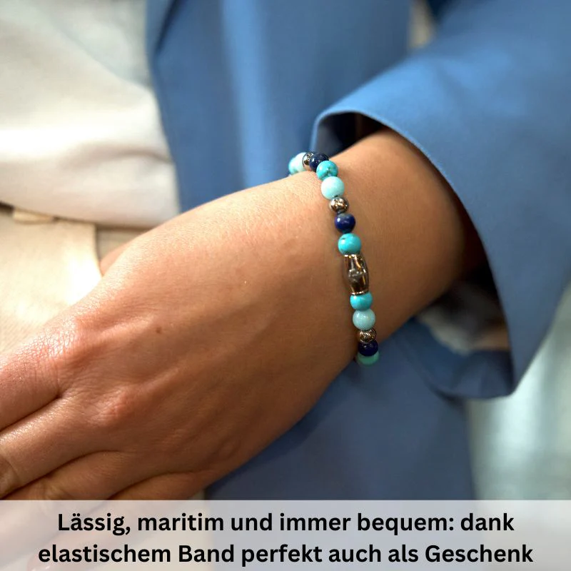 Armband Blue Playa mit Turquoise, Amazonit Jade, Lapis Lazuli und Edelstahl-Beads - Image 6