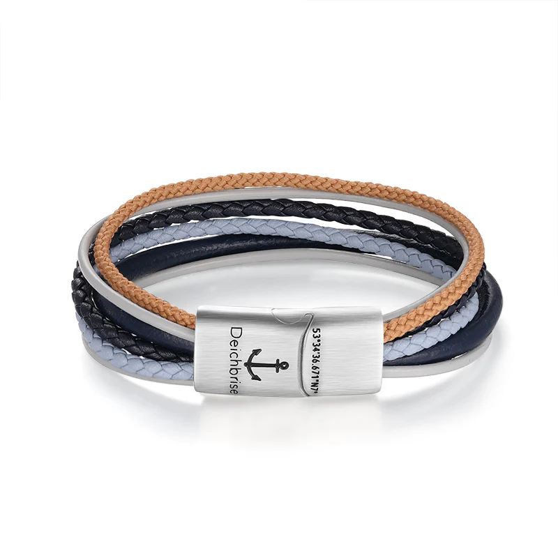 Segelseil und Leder Armband Meereswellen 2 (Multistrang)